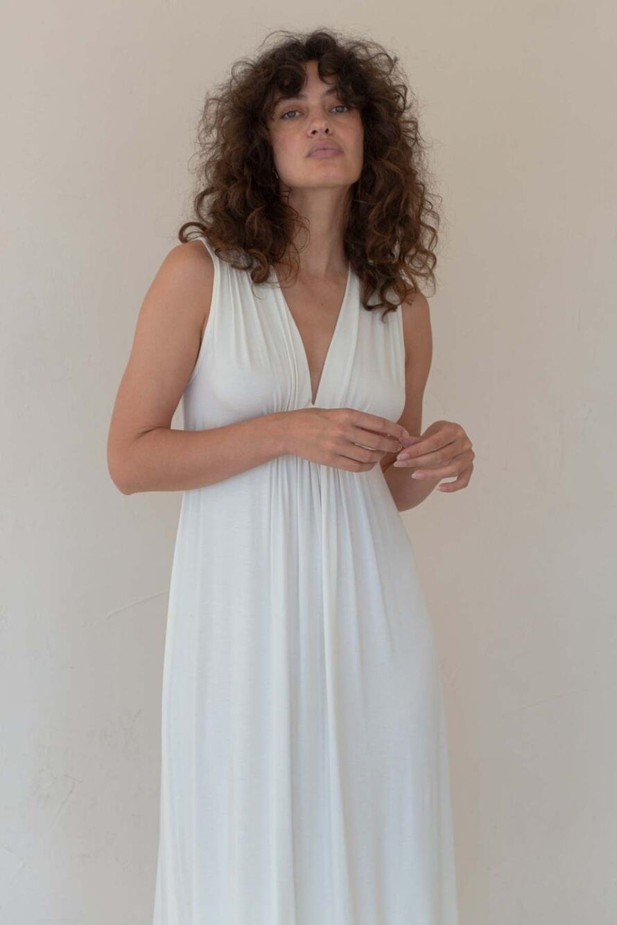 Rachel Pally White Cream Maxi Dress Sleeveless Craftan Small Model Cotton